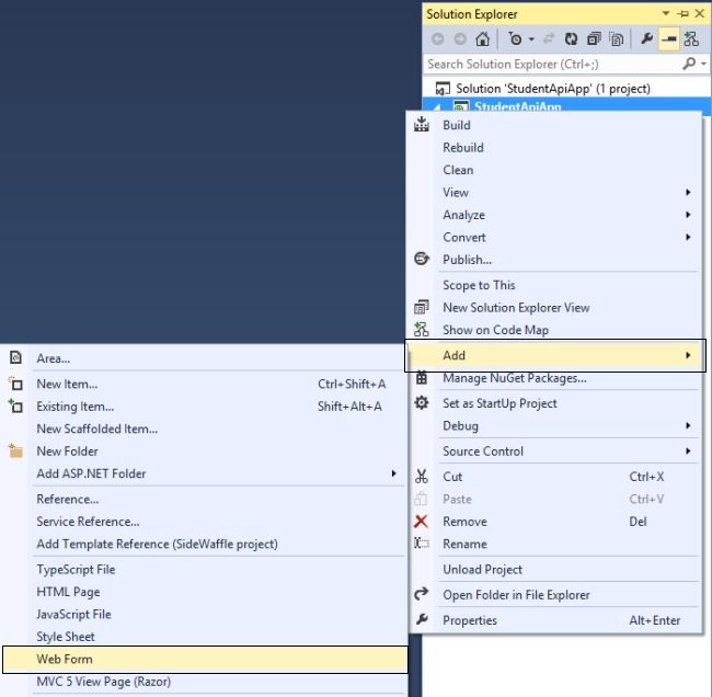 Adding Web Form in the Application